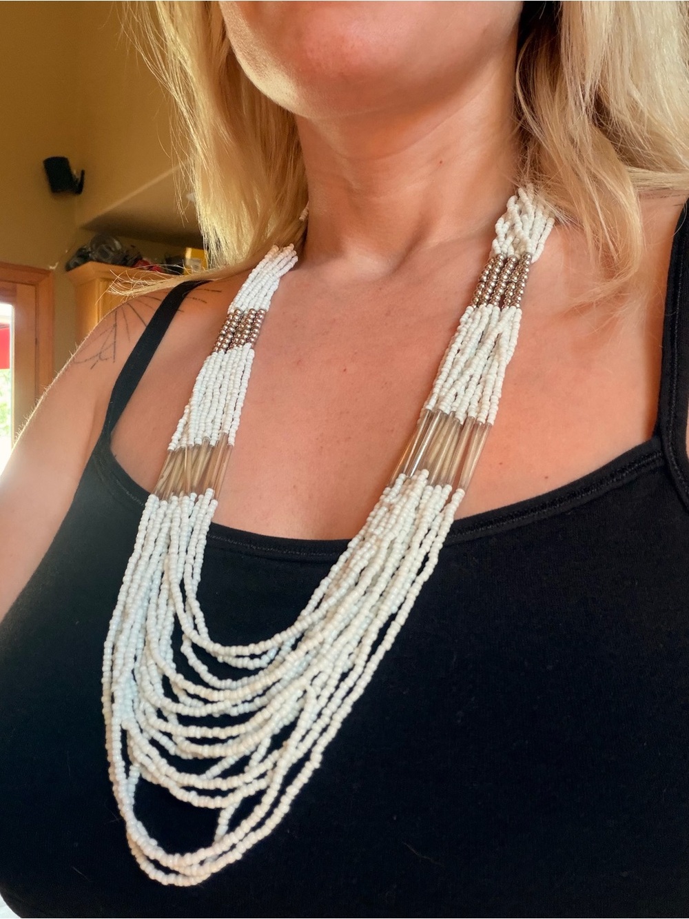 Handcrafted White Beaded Multi-Strand Necklace